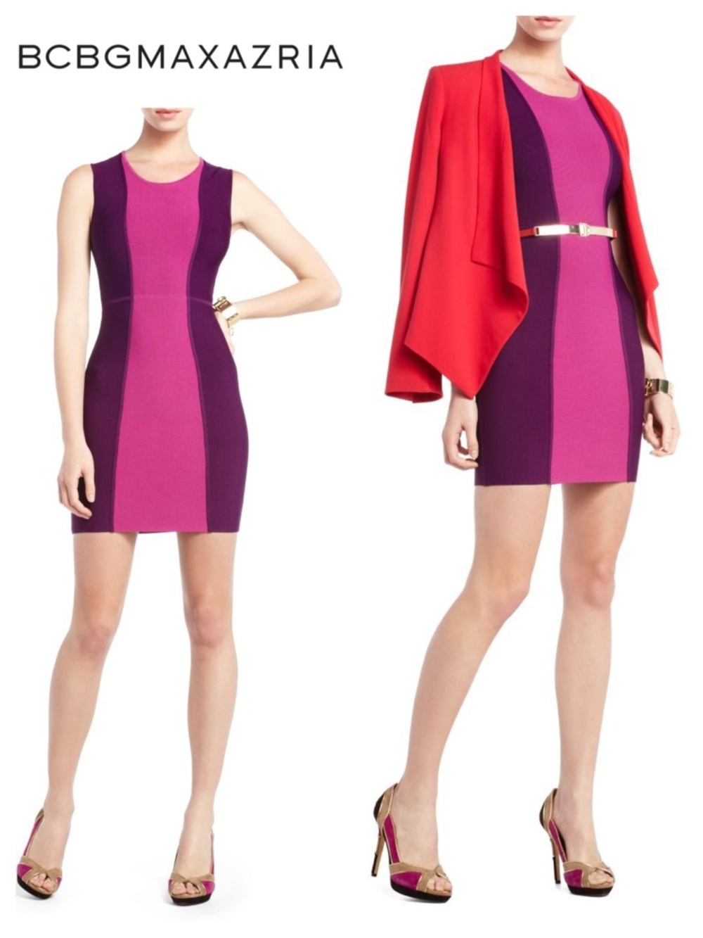 BCBGMaxAzria Aliza Color Block Dress in Bordeaux
